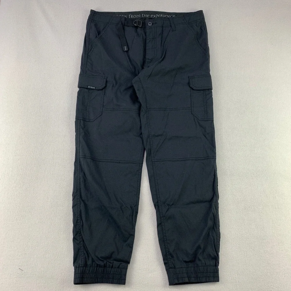 prAna Zogger Pants Mens 35x30 Black Hiking Cargo Outdoor Belted Tech Performance